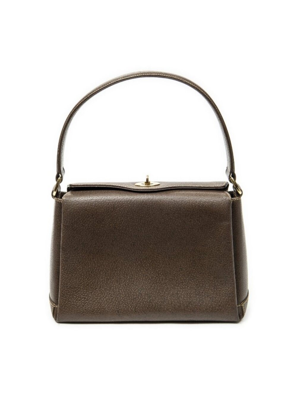 Gucci Vintage Flap Bag Top Handle Brown Grain Calfskin Leather